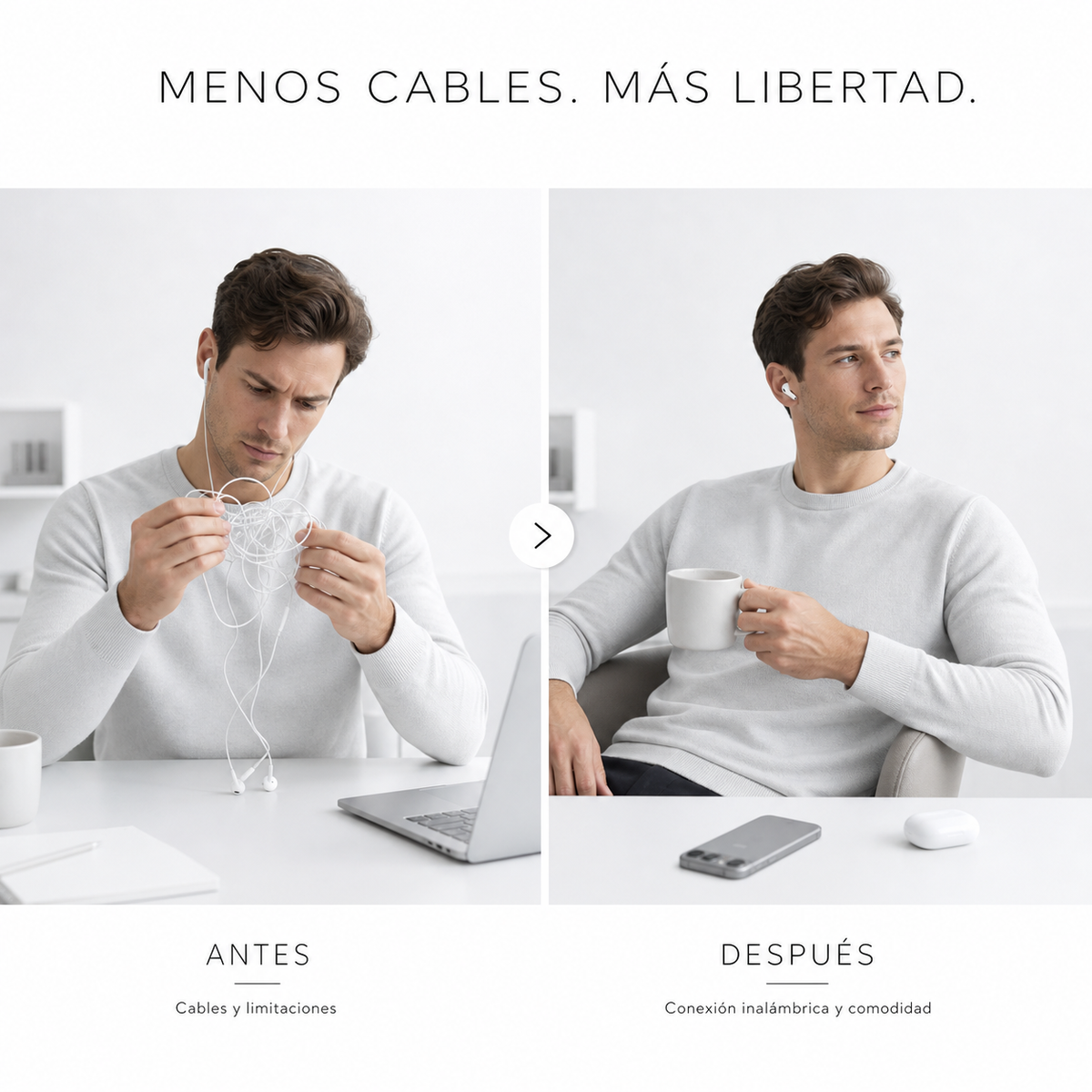 Auriculares inalámbricos - antes y después